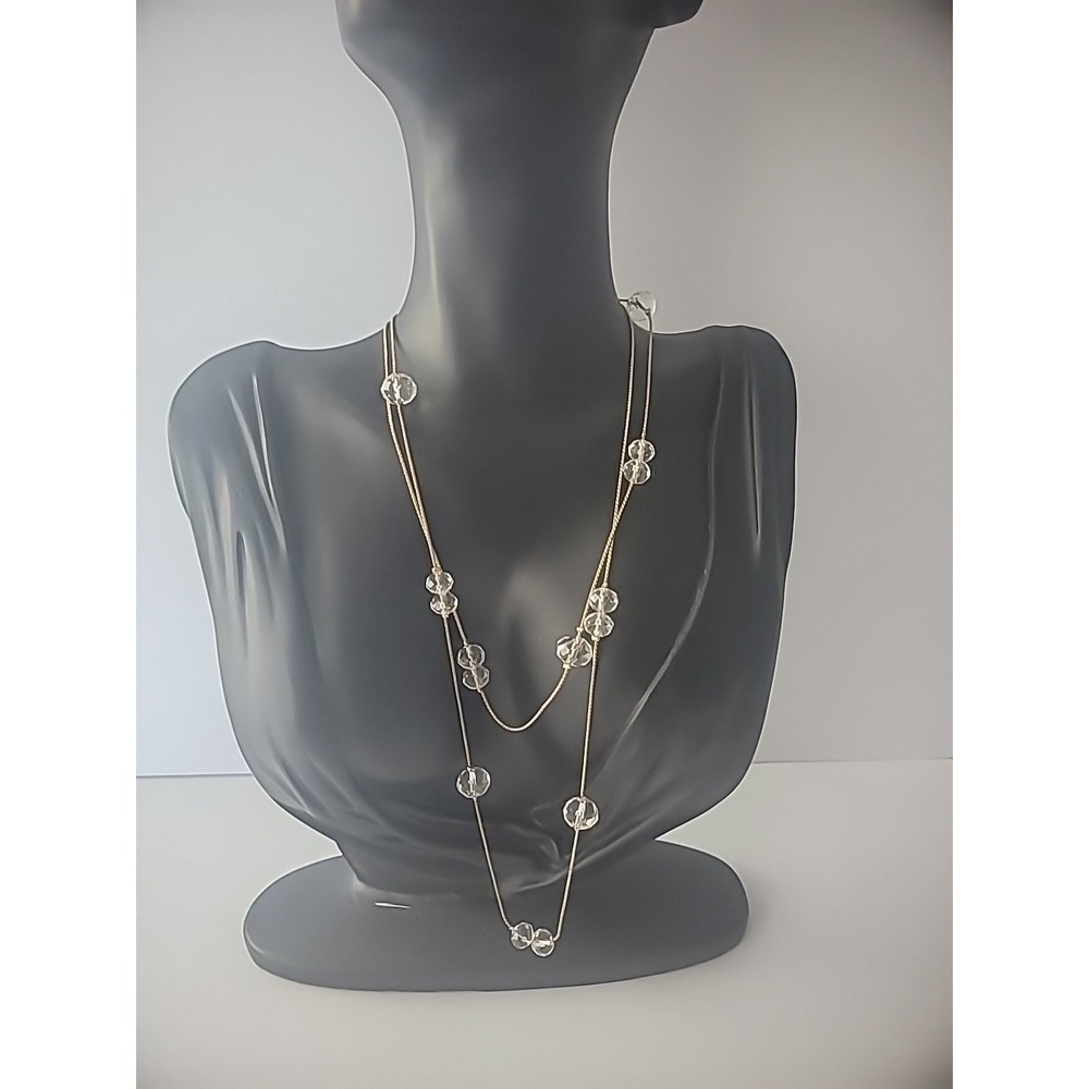 Vintage Necklace Beaded Clear Gold‎ Tone Chain Jewelry  Costume Dainty